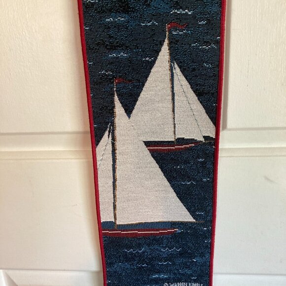 Warren Kimble Lighthouse Sailboats Bell Pull Tapestry Wall Hanging Wooden Dowel - Picture 4 of 7